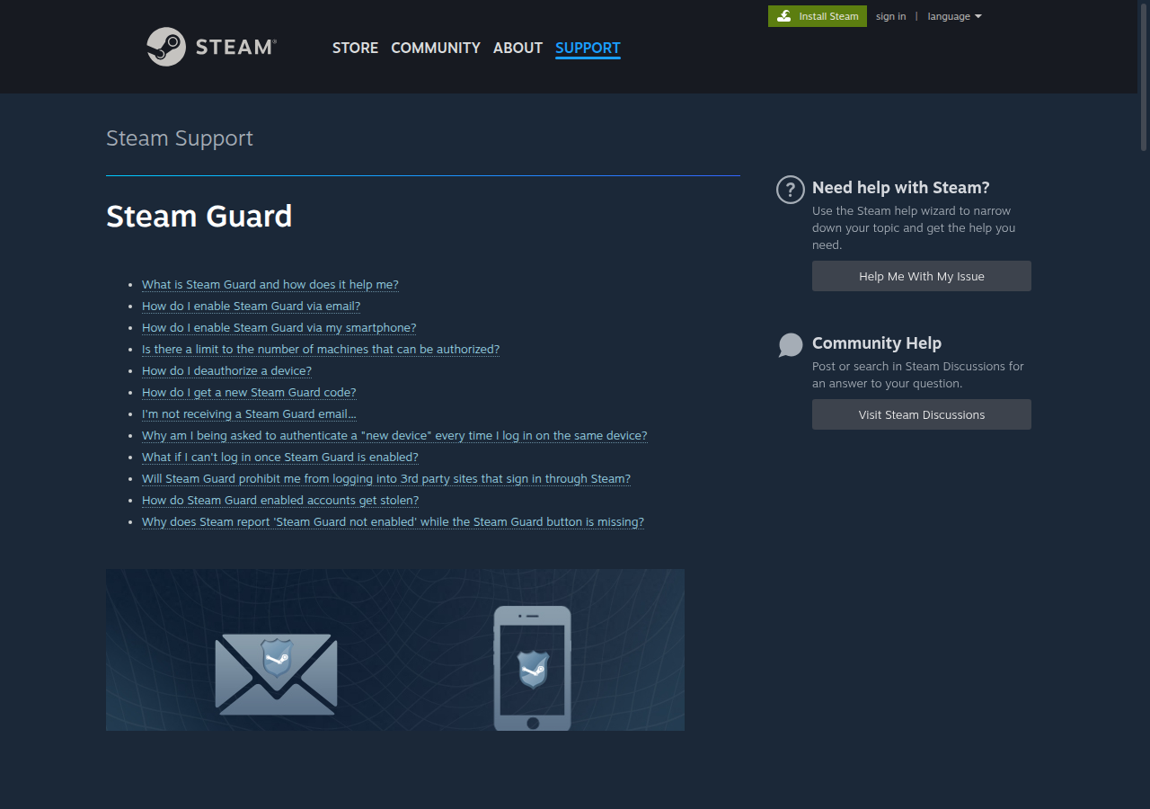 Steam Guard — страница настройки двухфакторной аутентификации